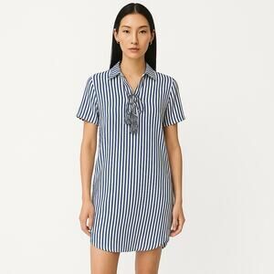 Tommy Bahama Blue White Striped Short Sleeve Tassel Mini Shirt Dress Size S